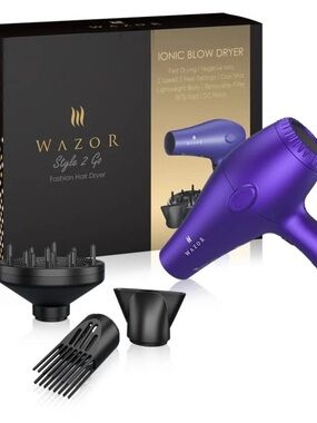 Style 2 Go Purple Ionic Hair Dryer with Attachments